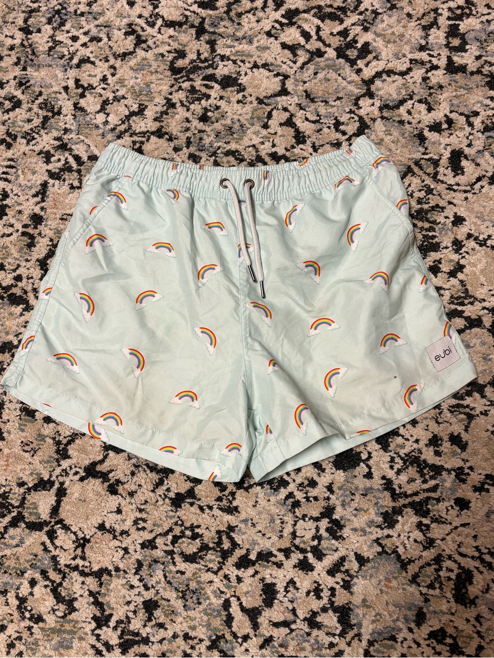 Rainbow Print Light Green Swim Shorts for Men